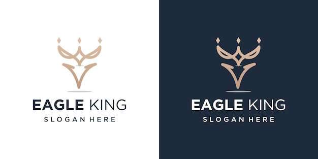 Crown minimalistisches design-logo-vorlage mit adlerkopf