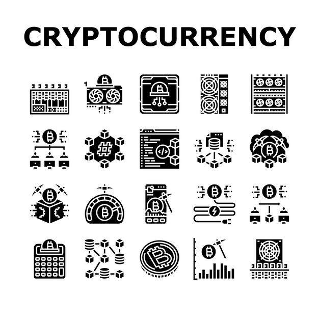 Cryptocurrency-Mining-Blockchain-Ikonen setzen den Vektor ein