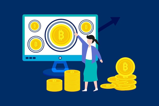 Vektor cryptocurrency trading desk abstraktes konzept illustration bitcoin-futures-plattform