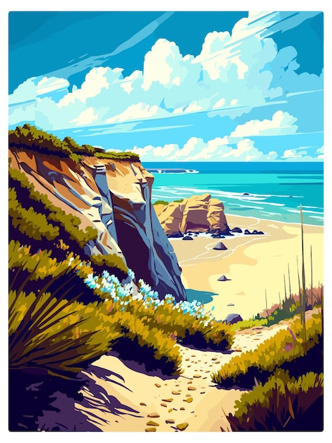 Vektor crystal cove kalifornien vintage reiseposter souvenir postkarte porträtgemälde wpa illustration