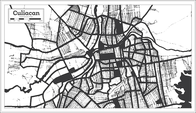 Culiacan Mexiko Stadtplan in Schwarz-Weiß-Farbe im Retro-Stil Übersichtskarte