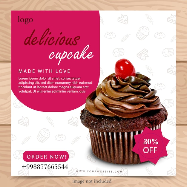 Cupcake Bäckerei Shop Poster Banner flaches Design für Social Media