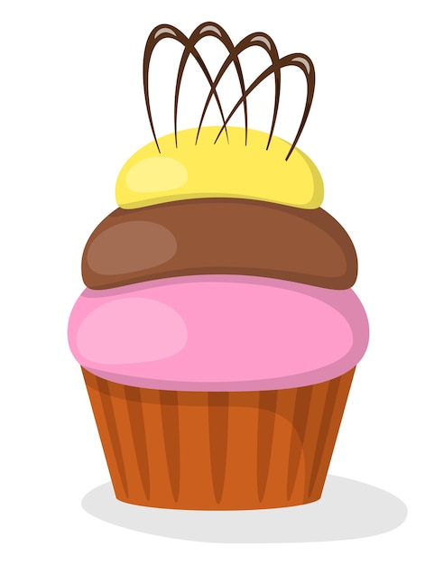 Vektor cupcake mit farbiger sahne und schokolade vektorillustration