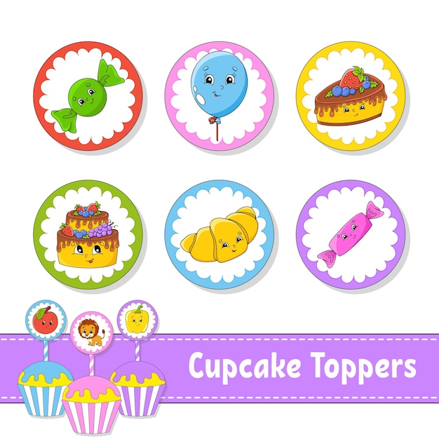 Cupcake toppers set mit sechs runden bildern