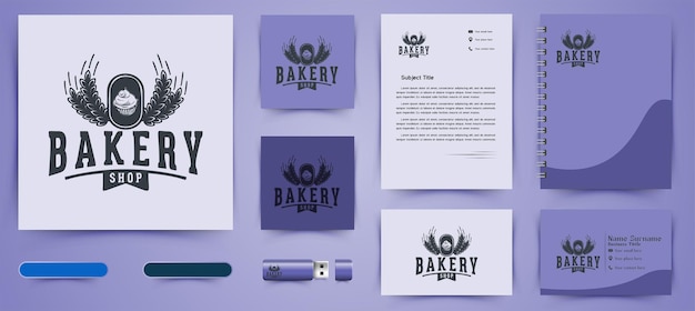 Cupcake- und weizen-vintage-bäckerei-shop-logo und business-branding-vorlagen-design-inspiration