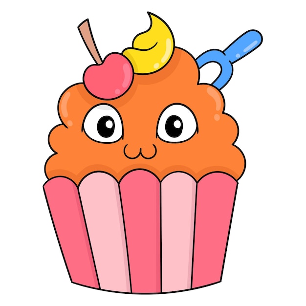 Cupcakes gefüllt mit süßer und köstlicher sahne, vektorillustrationskunst. doodle symbolbild kawaii.