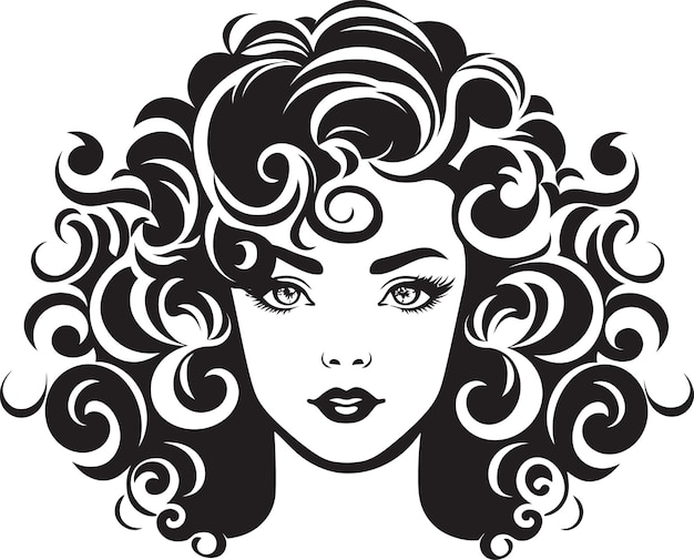 Curly charisma vector logo design in schwarzen wellen der eleganz ein emblem mit lockerem haar