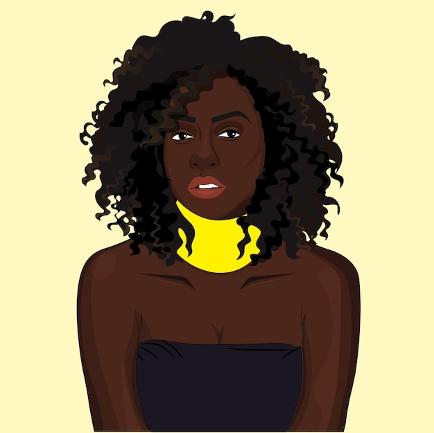 Curly Hair Illustrator Afro-Amerikanerin mit gelbem Nackenband