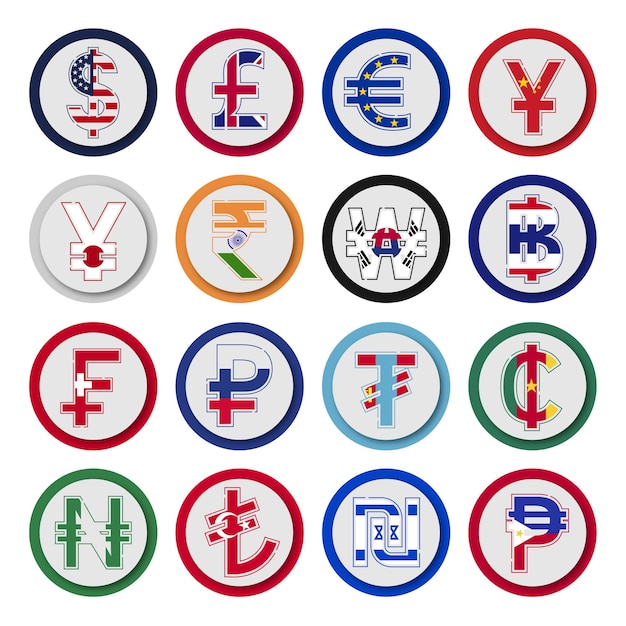 Vektor currenties symbole mit flaggensammlung