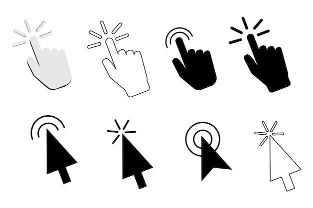 Cursor oder mauszeiger-symbol vektor-reihe von computer-pfeilsymbolen fingerzeichen auf weißem hintergrund