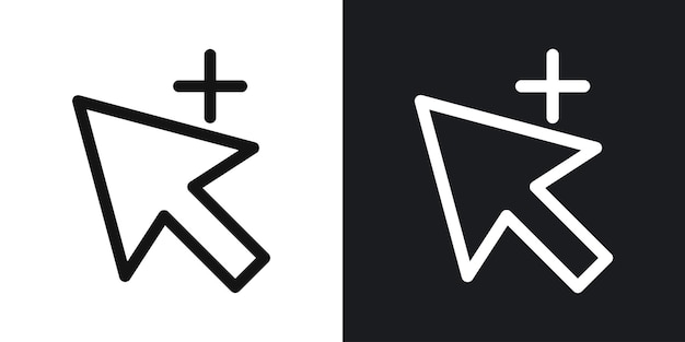 Cursor plus Vektor-Symbol in schwarz-weißen Umrissen eingestellt