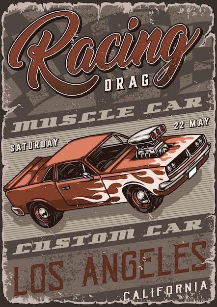 Custom cars drag racing buntes poster