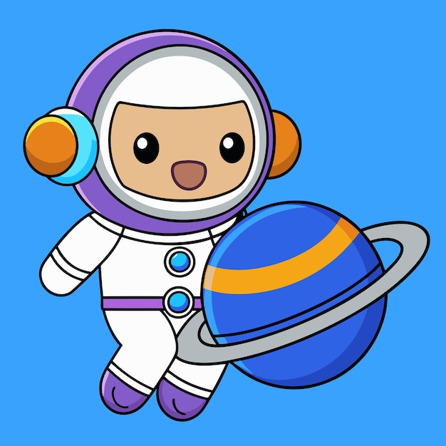 Cute Astronaut Floating with Planet Cartoon Vector Icon Illustration Science Technology Icon Concept Isolated Premium Vector Flat Cartoon Style (Schöner Astronaut, der mit dem Planeten schwebt)