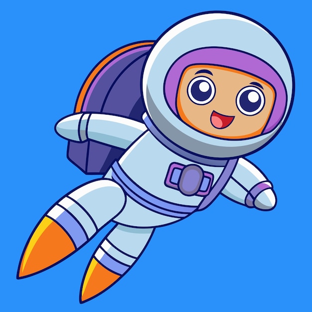 Cute Astronaut Flying with Jetpack Cartoon Vector Icon Illustration Science Technology Icon Concept Isolated Premium Vector Flat Cartoon Style (Schöner Astronaut, der mit Jetpack fliegt)