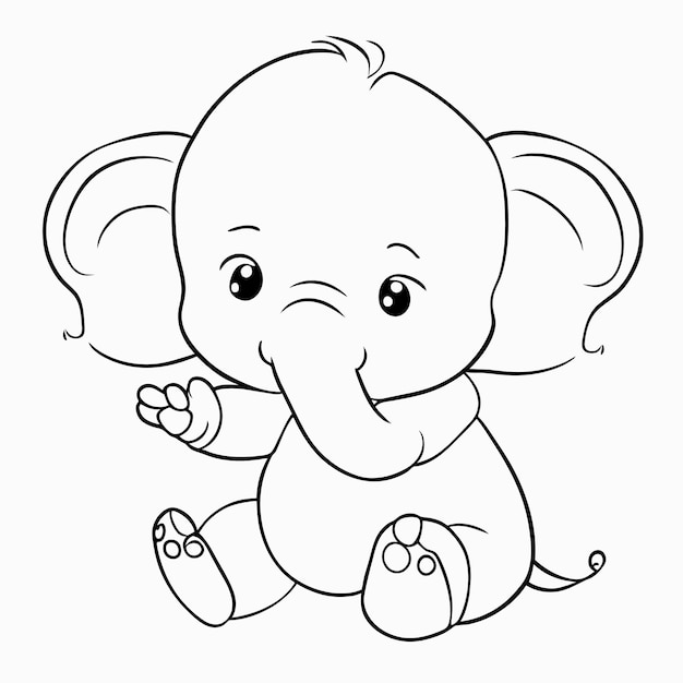 Vektor cute baby elephant handgezeichneter cartoon-sticker-ikon-konzept isolierte illustration