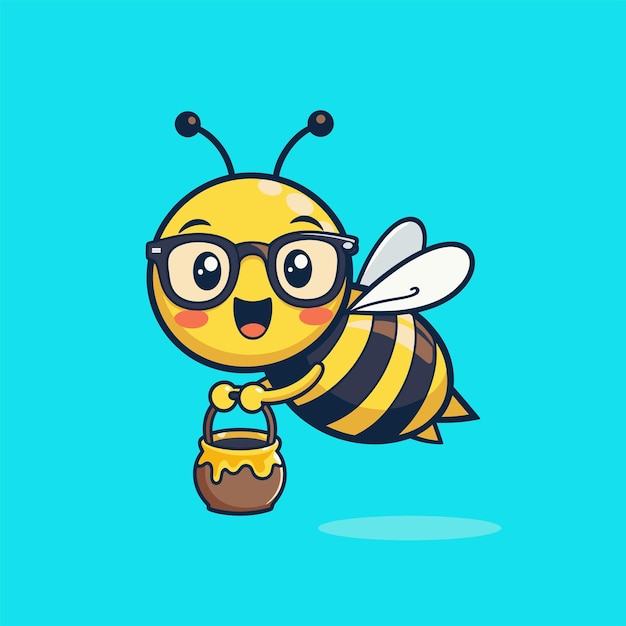 Cute Bee Holding Jar of Honey Zeichentrickfilm-Illustration