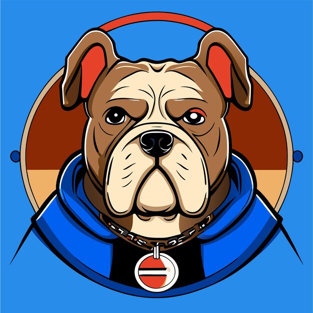 Vektor cute bulldog mit kopfhörern handgezeichnetes flaches stilvolles cartoon-sticker-icon-konzept