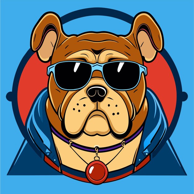 Vektor cute bulldog mit kopfhörern handgezeichnetes flaches stilvolles cartoon-sticker-icon-konzept