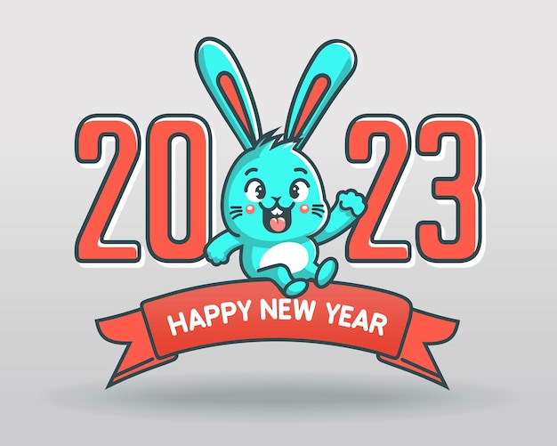 Cute Bunny gratuliert zum neuen Jahr 2023. Farblogo des neuen Jahres 2023. Vektor-Illustration