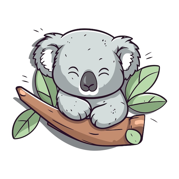 Cute cartoon-koala sitzt auf einem baumzweig vektor-illustration