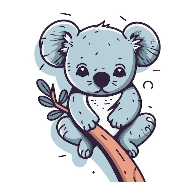 Vektor cute cartoon-koala sitzt auf einem zweig vektor-illustration