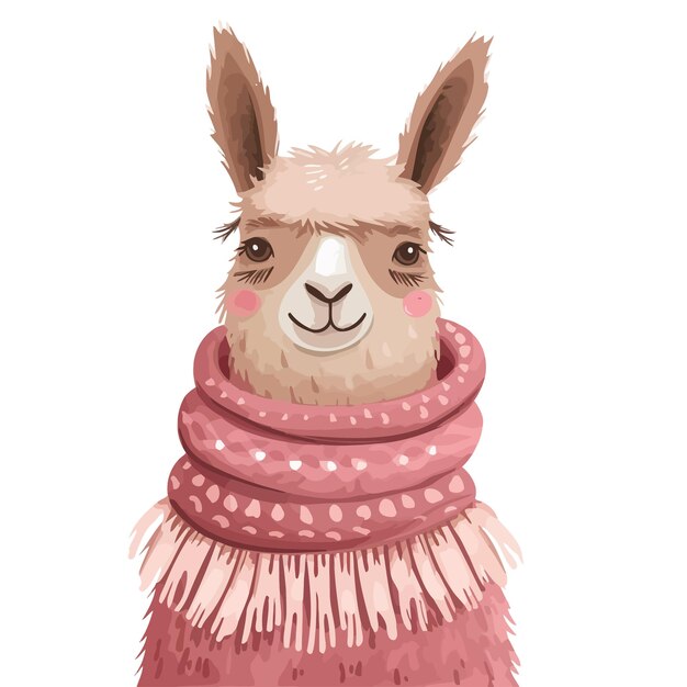 Vektor cute_cartoon_llama_wearing_strickte_decke