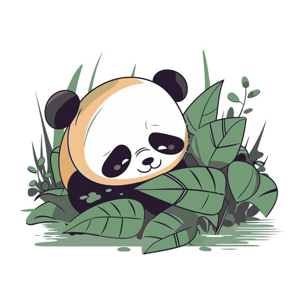 Vektor cute cartoon-panda-bär im dschungel vektor-illustration