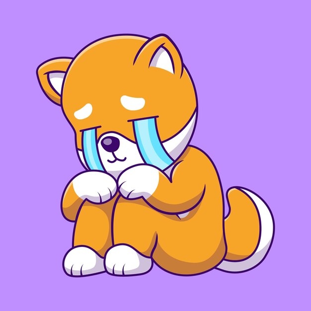 Cute crying shiba inu cartoon vector icons illustration flaches cartoon-konzept