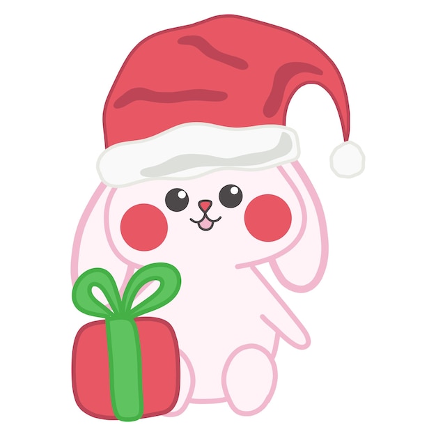 Cute doodle christmas baby bunny vektor isolierte illustration