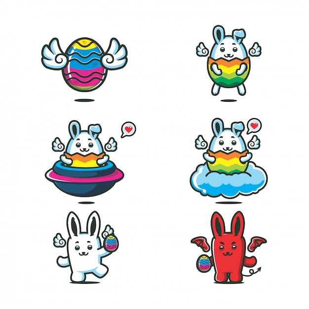 Cute easter bunny regenbogenfarbe cartoon vector