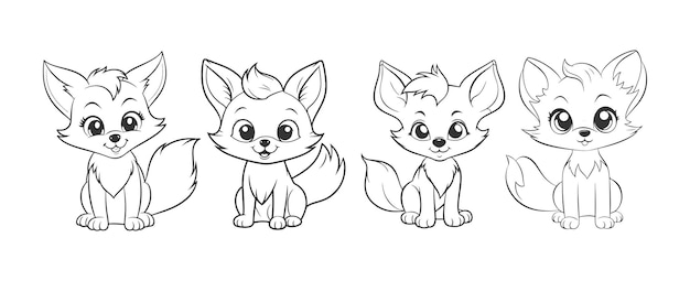 Vektor cute fuchs cartoon line art malseite für kinder baby fuchs tier malbuch illustration