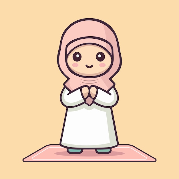 Cute girl moslem ramadan zeichentrickfilm im flachen stil vektorillustration