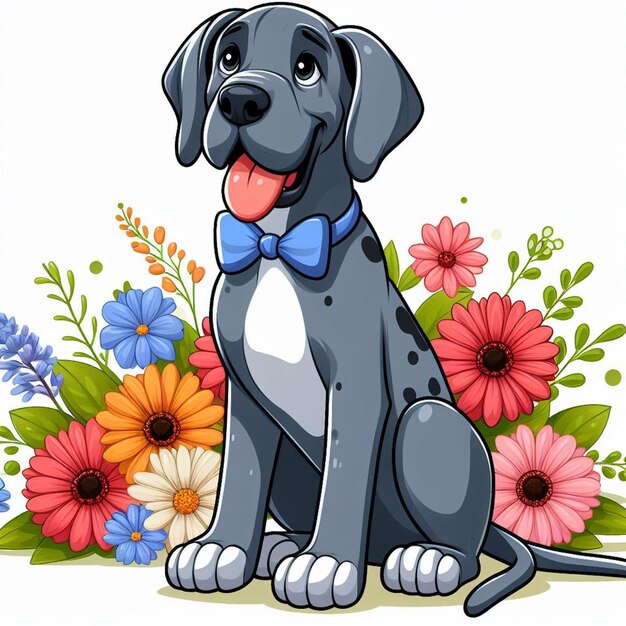 Vektor cute great dane dogs amp blumenvektor zeichentrickfilme