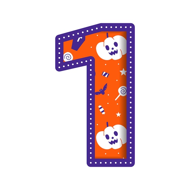 Cute happy halloween number 1 one numeral numeric party font charakter cartoon spooky horror