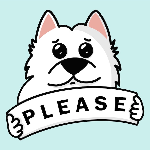 Vektor cute hund bittet um banner-zeichen in form einer zeichentrickfigur-vektorillustration
