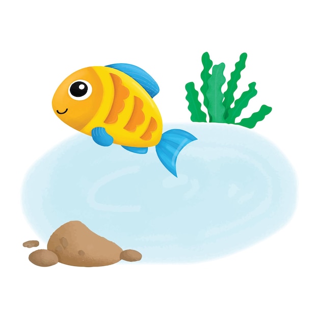 Cute jumping fish vector aquarell