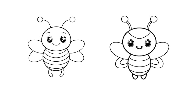 Cute Kawaii Zeichentrickfigur Bienen Malseite Vektor druckbare Arbeitsblätter für Kindergarten