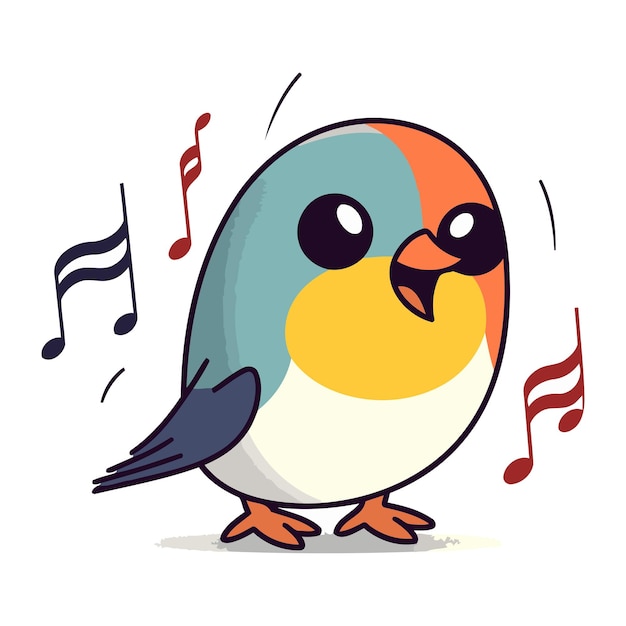 Cute kleiner vogel singt lied vektor-illustration im cartoon-stil