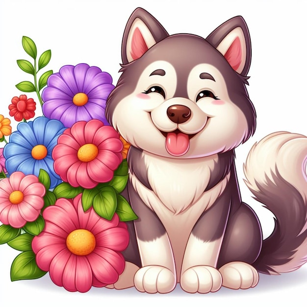 Vektor cute malamute hund zeichentrickfilm vector-stil weißer hintergrund