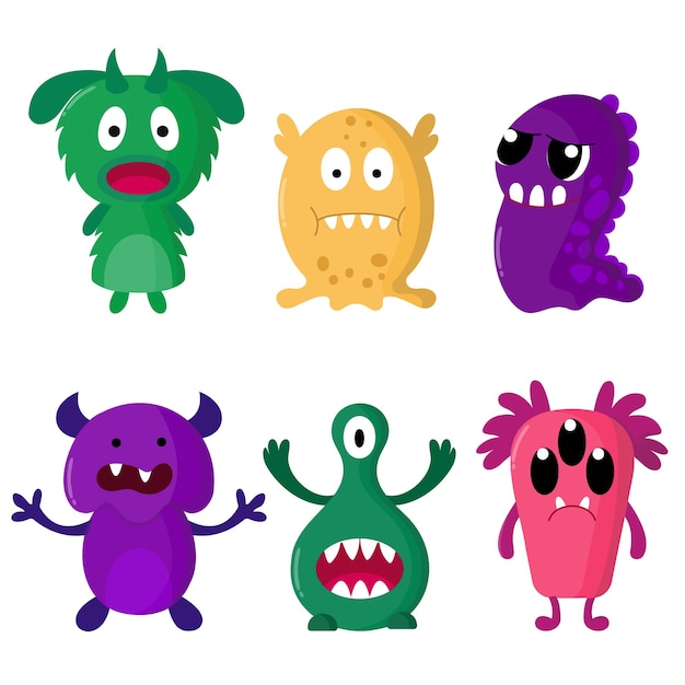 Cute monsters set kinder-cartoon-charakter-design für poster-baby-produkte-logo und verpackungsdesign vektor-illustration