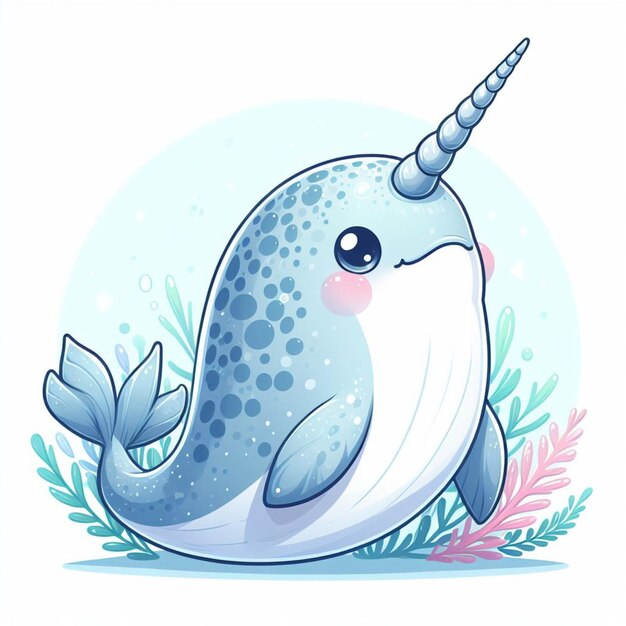 Cute narwhal fish vector zeichentrickfilm-illustration