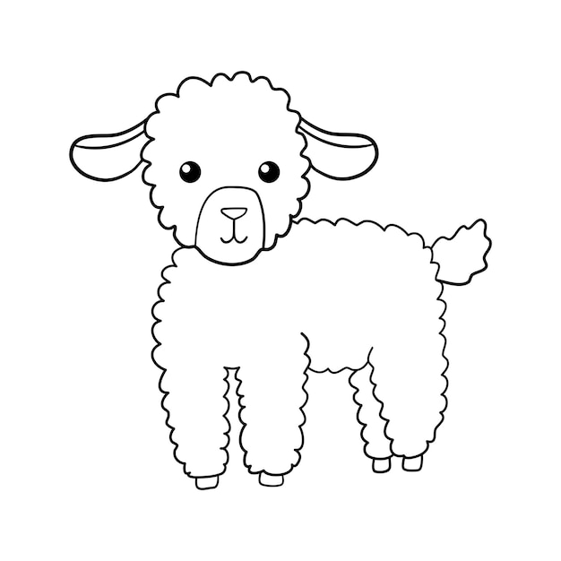 Cute outline lamm hand gezeichnete illustration isoliert auf weißem hintergrund funny farm animal für malbuch