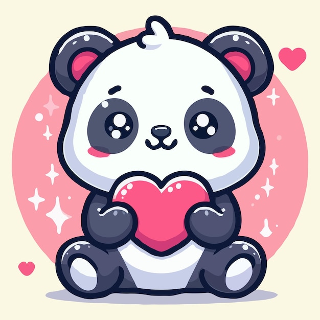 Vektor cute panda hält die liebe cartoon-ikonen-illustration
