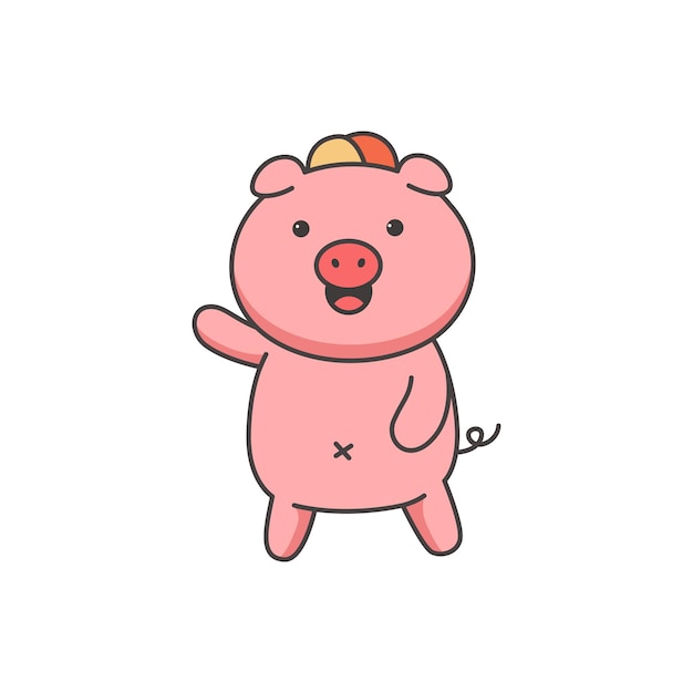 Cute pig vector-illustration im cartoon-stil auf weißem hintergrund