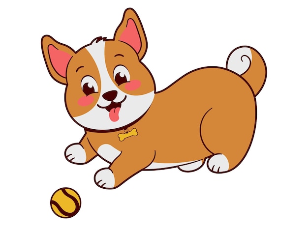 Cute puppy spielt mit ball illustration