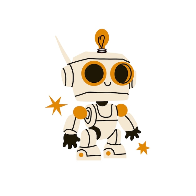 Cute Retro-Roboter Chat-Bot-Maskottchen KI-Symbol Künstliche Intelligenz Unterstützung lustiges Charaktergesicht Robotik-Technologie mechanischer Android moderne und vintage Vektor-Cartoon flache isolierte Illustration