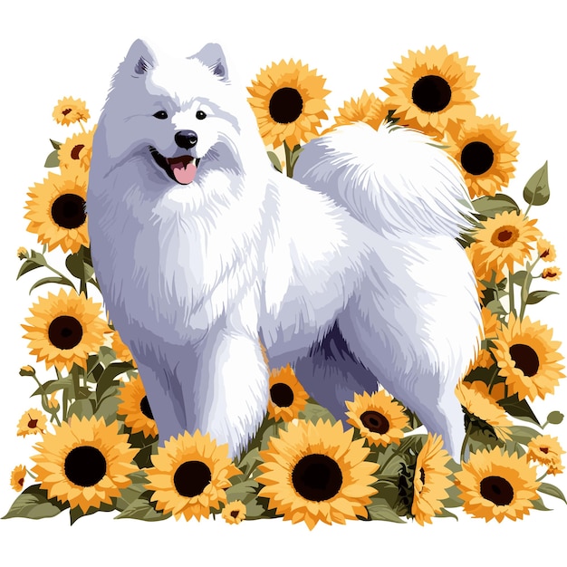 Cute samoyed dog zeichentrickfilm vector style weißer hintergrund