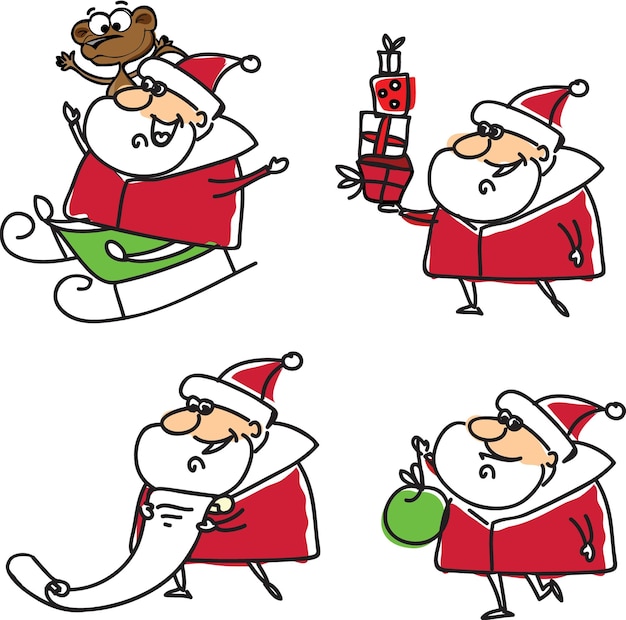 Cute santa clauses vektor-set kann gedruckt und als design-elemente für weihnachts-, neujahrs- und weihnachtskarten-plakate verwendet werden
