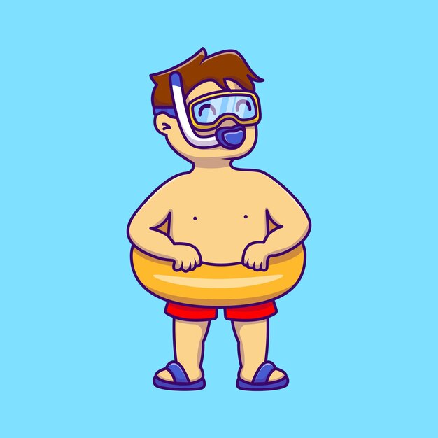 Cute summer swimmer boy zeichentrickfilme vektor-ikonen illustration flach zeichtrickfilm konzept