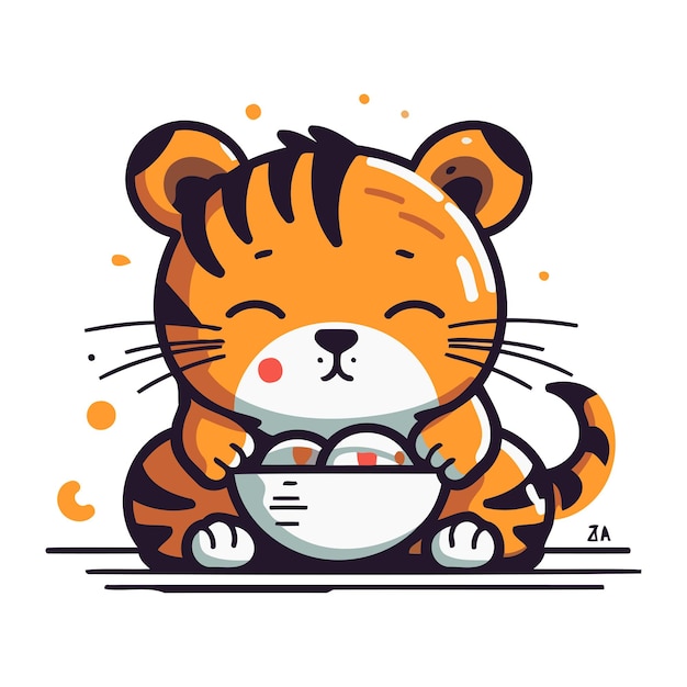 Vektor cute tiger mit einer schüssel eis vektor-illustration